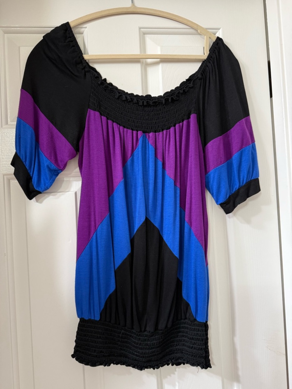 Velvet Torch Black, Purple & Blue Off-Shoulder Tunic Top